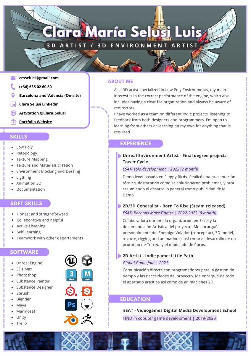 ¡¡Nuevo Curriculum!!
Vi en Linkedin que algunos artistas se ponían piezas de su portfolio en su CV como banner y me pareció una idea que ¡no podía esperar a probar!