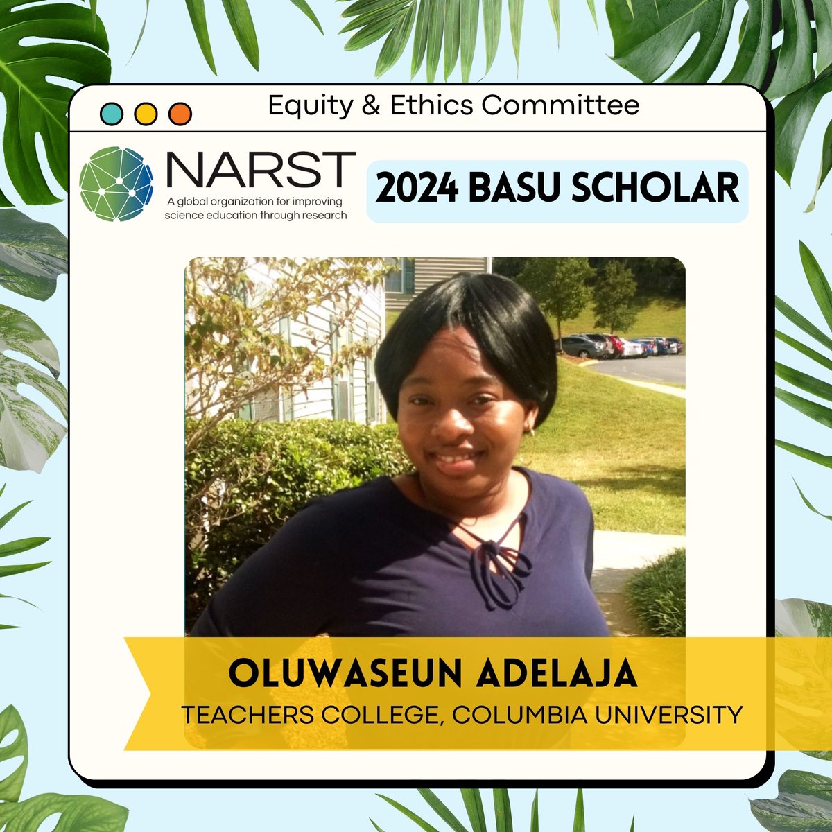 NARST (@narstorg) on Twitter photo Congratulations to Oluwaseun Adelaja of <a href="/TeachersCollege/">Teachers College, Columbia University</a>, one of our 2024-2025 NARST Sreyashi Jhumki Basu Scholars!
This honor recognizes scholars’ important contributions toward more equitable STEM teaching and learning. #NARST24 #STEMEducation Congratulations to Oluwaseun Adelaja of <a href="/TeachersCollege/">Teachers College, Columbia University</a>, one of our 2024-2025 NARST Sreyashi Jhumki Basu Scholars!
This honor recognizes scholars’ important contributions toward more equitable STEM teaching and learning. #NARST24 #STEMEducation