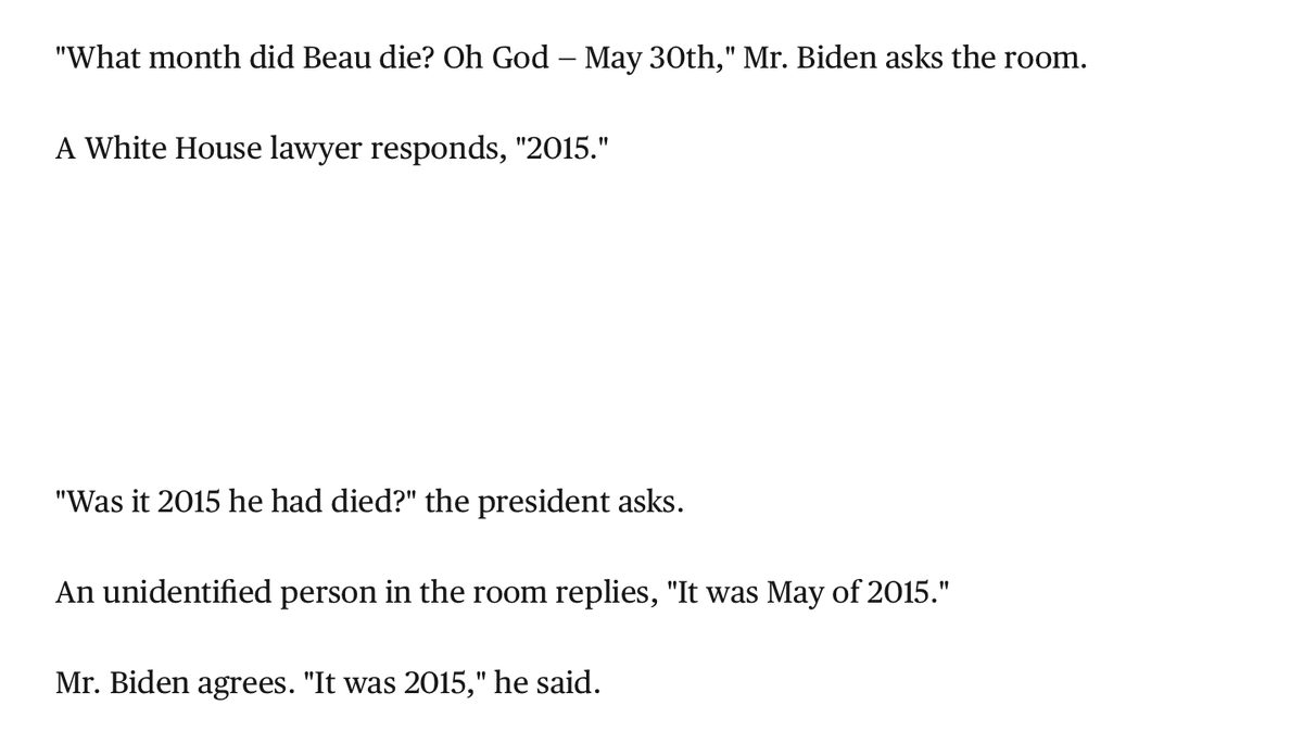 AJDelgado13's tweet photo. HOLY SHIT. We now have the five-hour transcript. Turns out that the "Biden couldn't remember when Beau died" was all LIE. 

There's a special place in hell for these MAGA people and Hur. https://t.co/YkvJnhrCcE