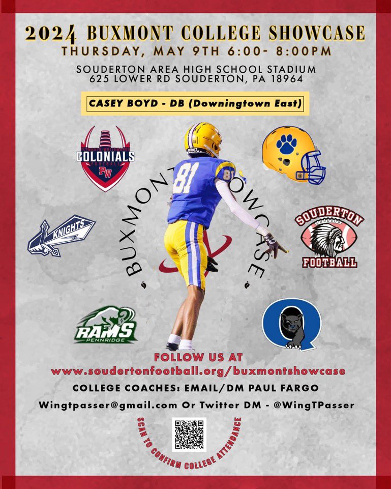 i will be attending the #buxmontShowcase on may 9th!! can’t wait to display my talents with other area athletes. @DTownFball @WingTPasser