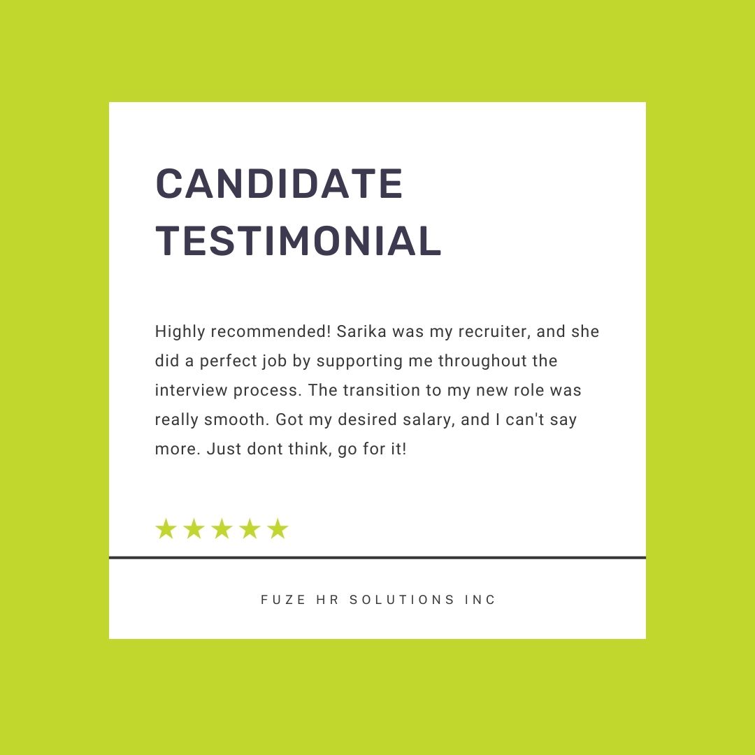 Testimonial Tuesday! 🌟
We're delighted to share this testimonial from one of our candidates, who has landed their dream job.

#TestimonialTuesday #DreamJob #CareerSuccess #HappyCandidate #JobSearch #JobOpportunities #JobPlacement #ProfessionalGrowth #JobSeekers #FuzeHR