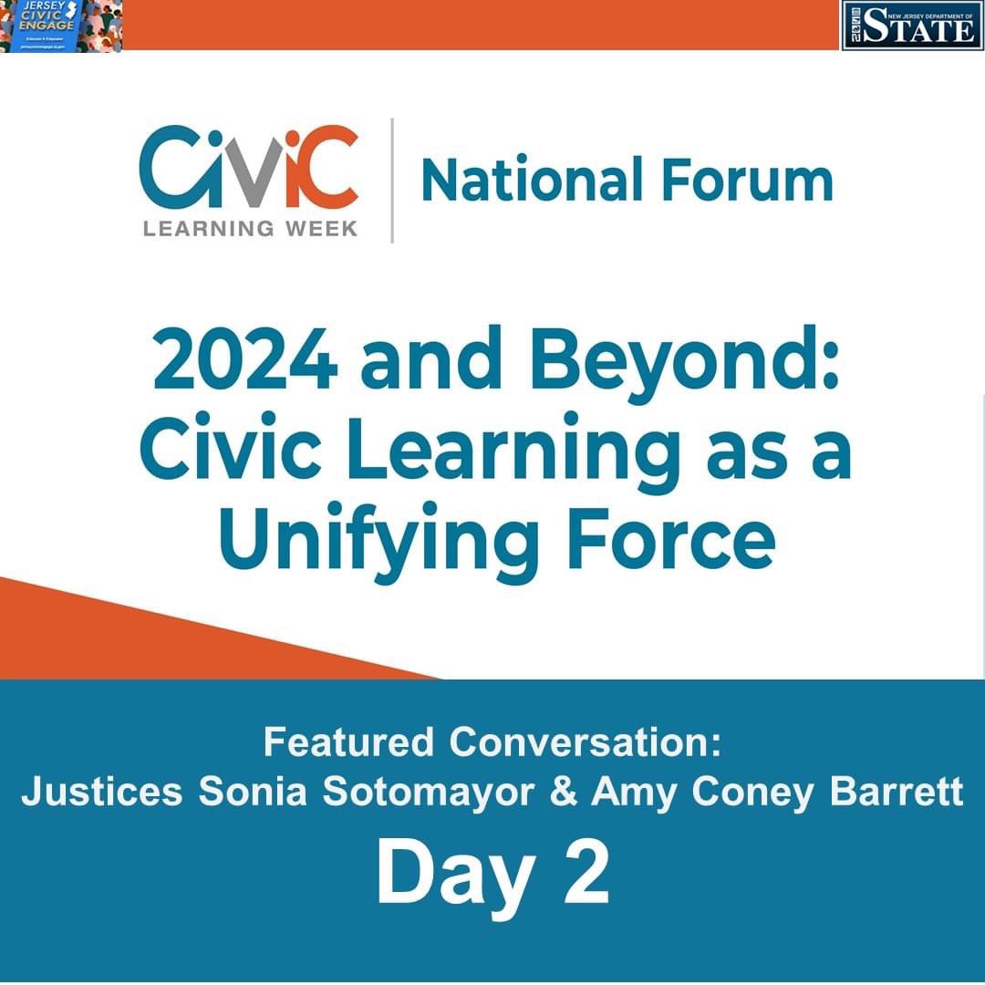 Join the livestream of the #CivicLearningWeek National Forum. The virtual program starts at 9:00am. The Featured Conversation with Justices Sonia Sotomayor & Amy Coney Barrett is from 1:00pm – 2:15pm: civiclearningweek.org/national-forum/ #NJCivicEngage