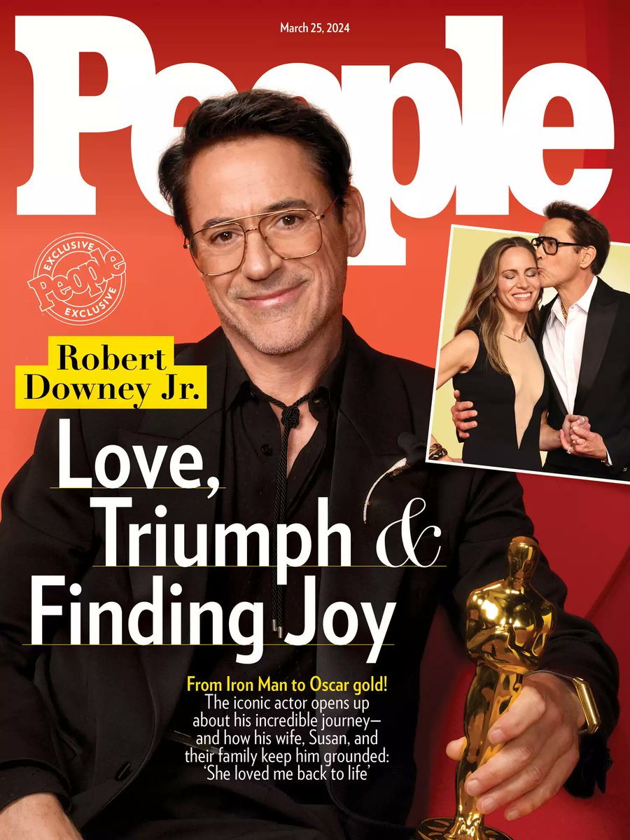 RDJBrazil's tweet photo. O HOMEM DO MOMENTO! 🌟

O vencedor do #Oscars de Melhor Ator Coadjuvante, Robert Downey Jr., é a capa da revista People do mês de Março. Com matéria e foto exclusiva, Downey contará como foi a experiência de segurar a estatueta dourada pela primeira vez. https://t.co/deoQBpeQD7