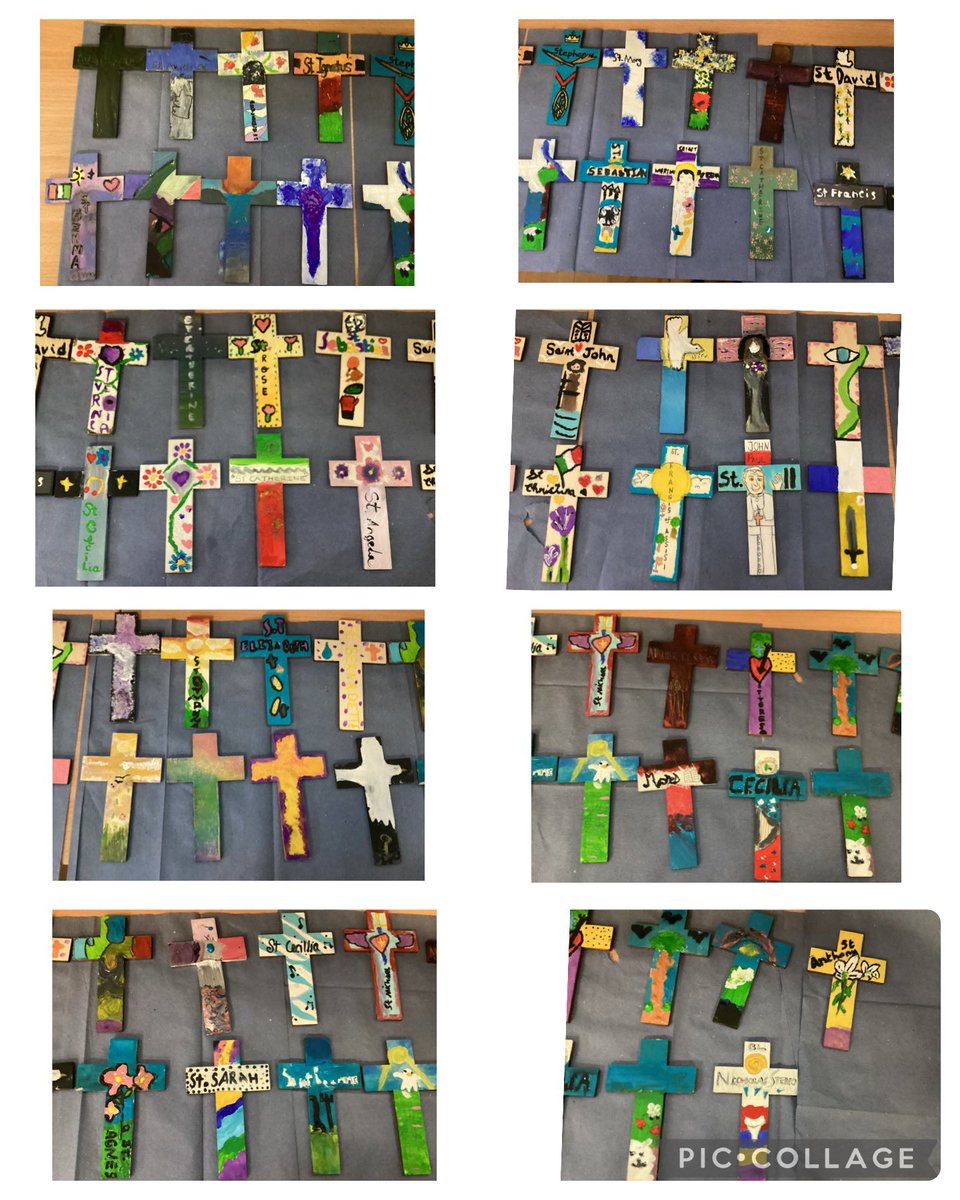 StMaryB17's tweet photo. Beautiful crosses of confirmation saints painted and decorated by our #Y6 children and their adult at today’s #InspireWorkshop 🎨 Thank you to all for your effort and participation 🥰 #CatholicLife https://t.co/EeX6GkRil2