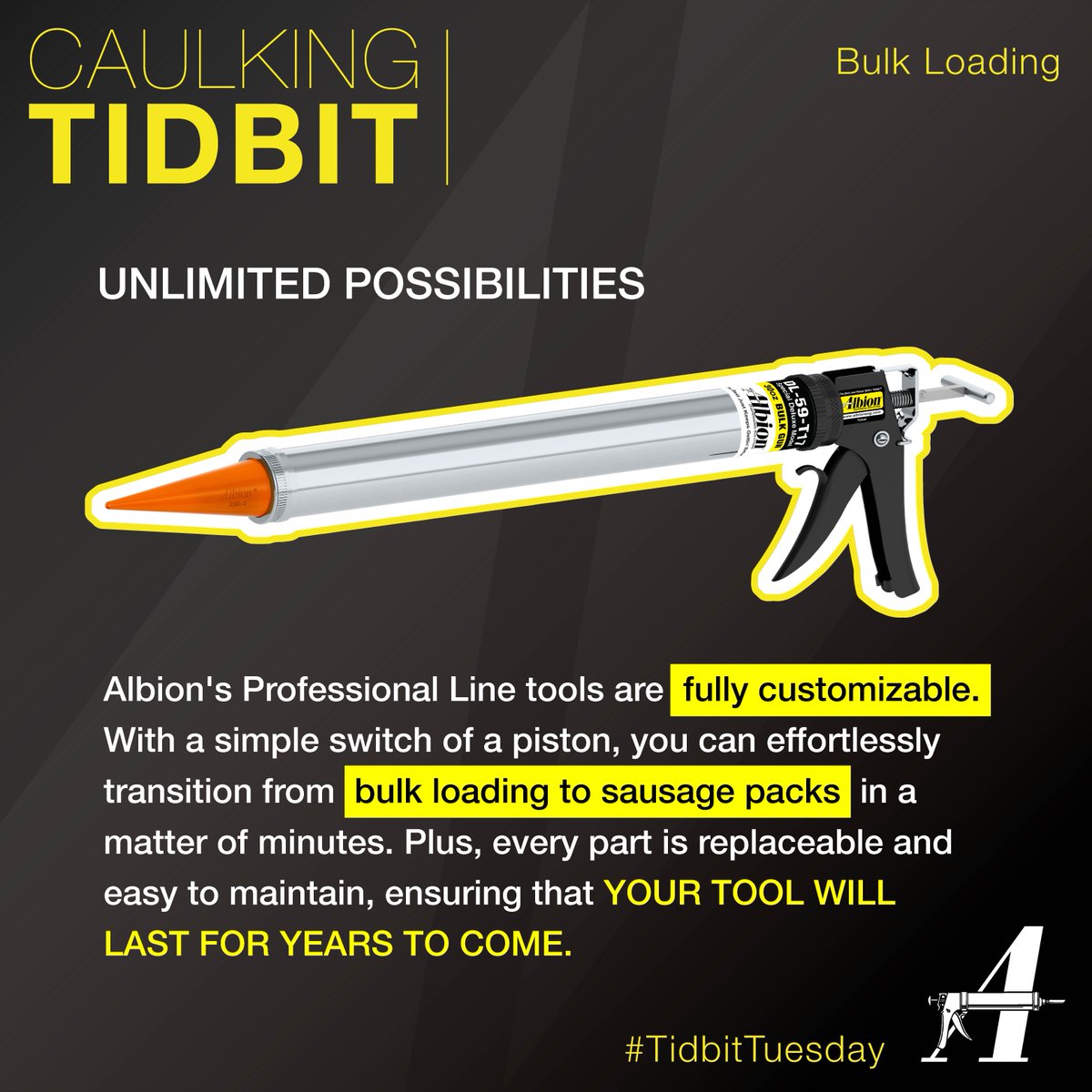 AlbionEngCo's tweet photo. Albion Professional Line tools are Built to Last.
#TidbitTuesday #CaulkingTidbit #caulk #caulking #caulkgun #caulkinggun #tools #sealant #adhesive #toolsofthetrade #contractor #building #construction #engineering #wedispensethat #dispensingsolutions #albioneng https://t.co/rIN0JjGs6K