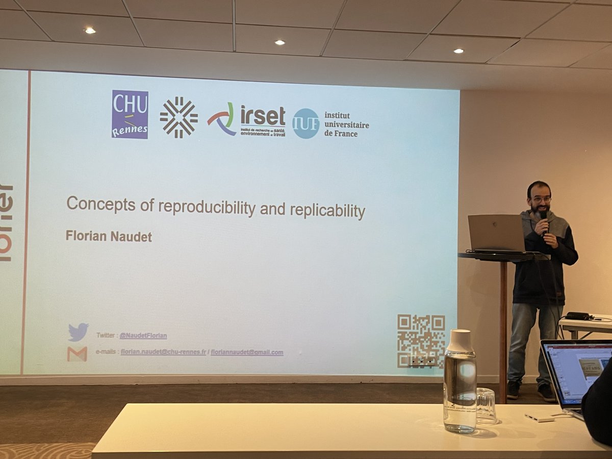 .@NaudetFlorian presenting “Concepts of reproducibility and replicability” at #Inserm277 @Inserm @CHURennes @RennesUniv @irset_fr @InstUnivFr ateliersinserm.dakini-pco.com/en/workshop.27…