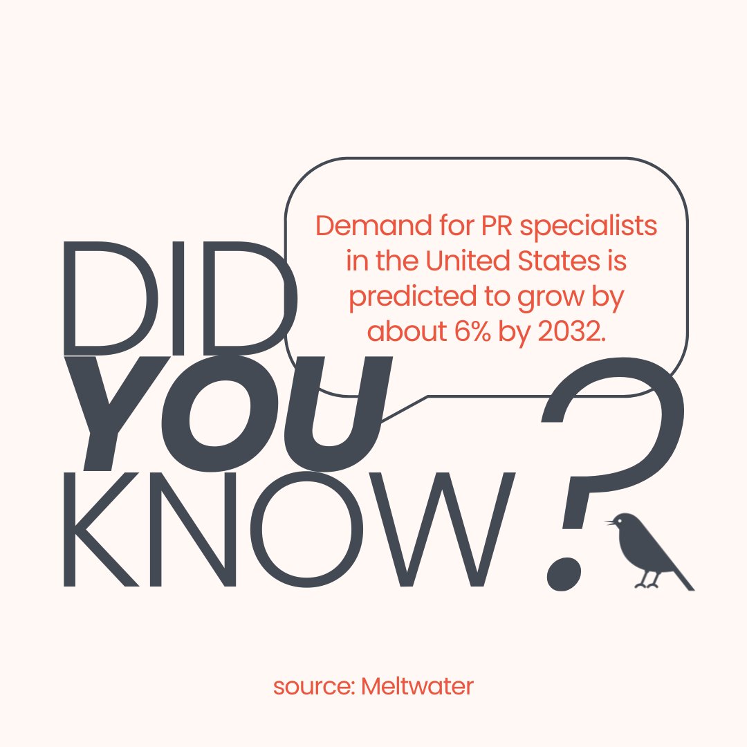 PR_Chirp's tweet image. DID YOU KNOW? Demand for PR professionals in the United States is predicted to grow by 6% by 2032?
