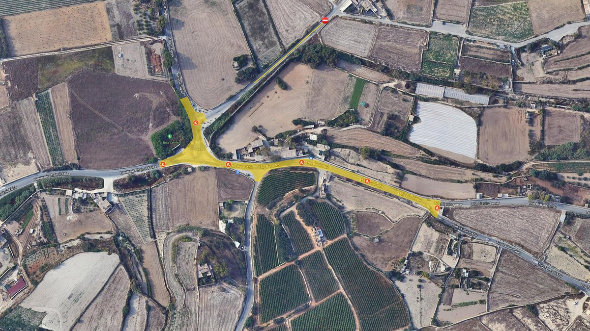 🌃 Overnight works: On #Friday (15 Mar 24) from 6pm to 7am, the Girgenti roundabout junction & p/o Blat Il-Qamar Rd, #Siggiewi will be closed ⛔ for final asphalt works. ⚠️ Please plan ahead and use alt. routes. 👷‍♀️ Thank you for your cooperation. 🗺️ bit.ly/Girgenti