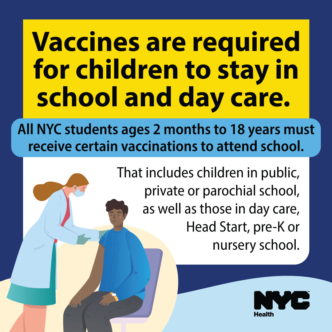 NYC parents: Make sure your children are up to date on their vaccinations! Vaccines reduce the risk of severe preventable illnesses, like measles, polio and chickenpox. Learn more: on.nyc.gov/student-vaccin…