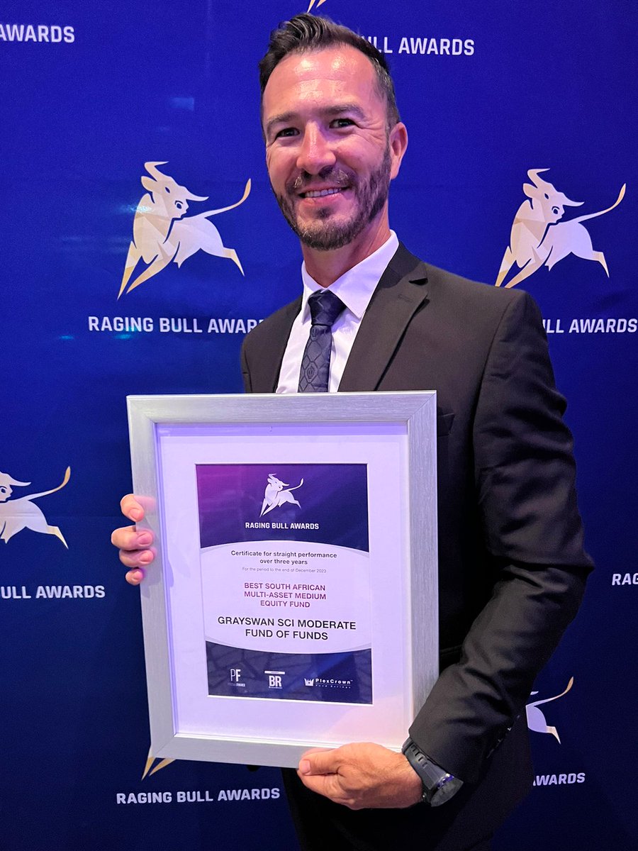 GraySwanZa's tweet photo. Our Swan Takes a Bull! 

Our Swan soared last night, winning a prestigious Raging Bull Award! The GraySwan SCI Moderate Fund of Funds won in the Best South African Multi-Asset Medium Equity Fund category.

#GraySwan
#RagingBullAwards https://t.co/D27aTPUAYl