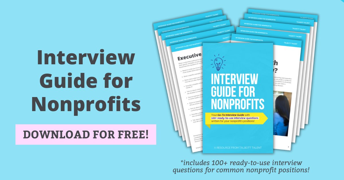talbotttalent's tweet photo. We put together this Interview Guide for Nonprofits just for you so you can level up your hiring today. Download it for for free today: https://t.co/37K9egNOJ6 https://t.co/JtHBf2678b