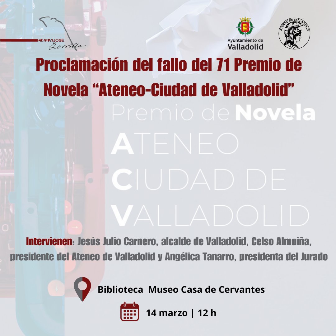 @CasaZorrilla  | Junto a la proclamación del ganador del 71 Premio de Novela “Ateneo-Ciudad de Valladolid”, #casazorrilla presenta una semana cargada de actividades culturales 👇