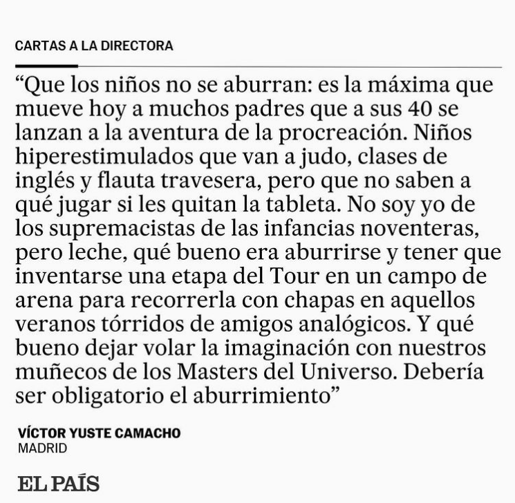 "Debería ser obligatorio el aburrimiento". La #CartaALaDirectora de Víctor Yuste Camacho tinyurl.com/4zpuk2eu