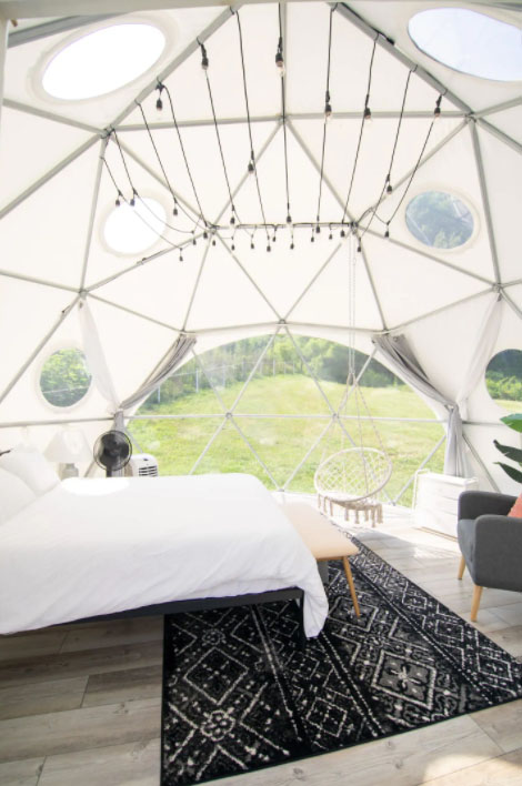 A 16 ft'/6 m dome costs $9,700 and is the smallest size dome we offer. It's just big enough for a queen bed , small table and chairs and offers 195 sq. ft. 18 sq. m. of floor area. #tinyhouse #cabinporn #dome