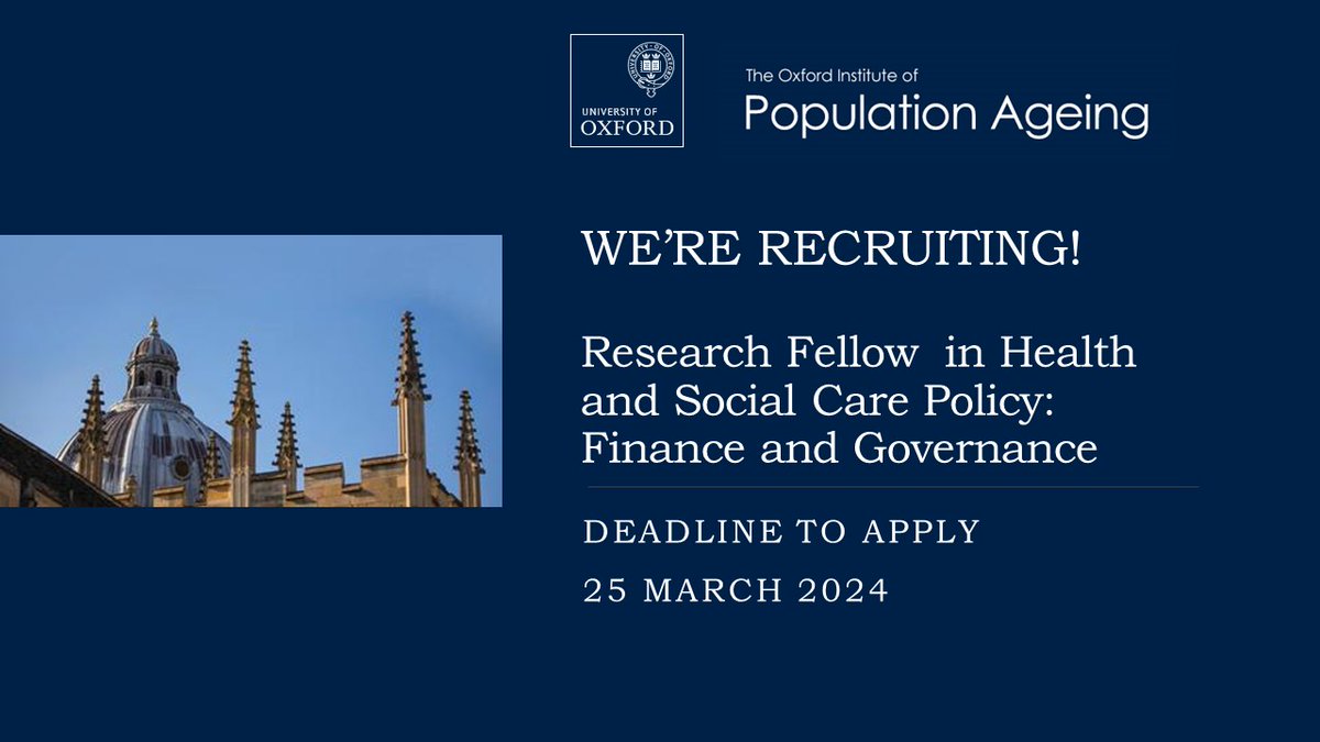 🔈Join our team!
We are seeking a #Postdoctoral Research Fellow in Health and Social Care: Finance and Governance
📍 Apply by: 25 March
🔗Details:my.corehr.com/pls/uoxrecruit…