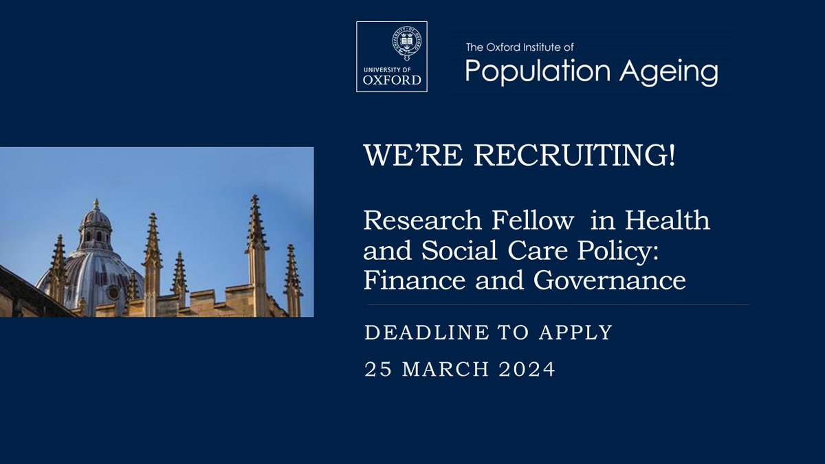 🔈Join our team! We are seeking a #Postdoctoral Research Fellow in Health and Social Care: Finance and Governance 📍 Apply by: 25 March 🔗Details:my.corehr.com/pls/uoxrecruit…