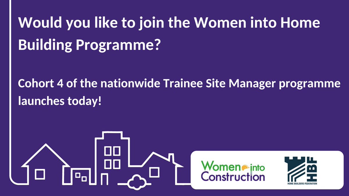 We're excited to launch the 4th Cohort of the Women into Home Building Programme today! To apply, or to register, for the Online Information & Virtual Site Visit Event on 15th April, visit: women-into-construction.org/women-into-hom…