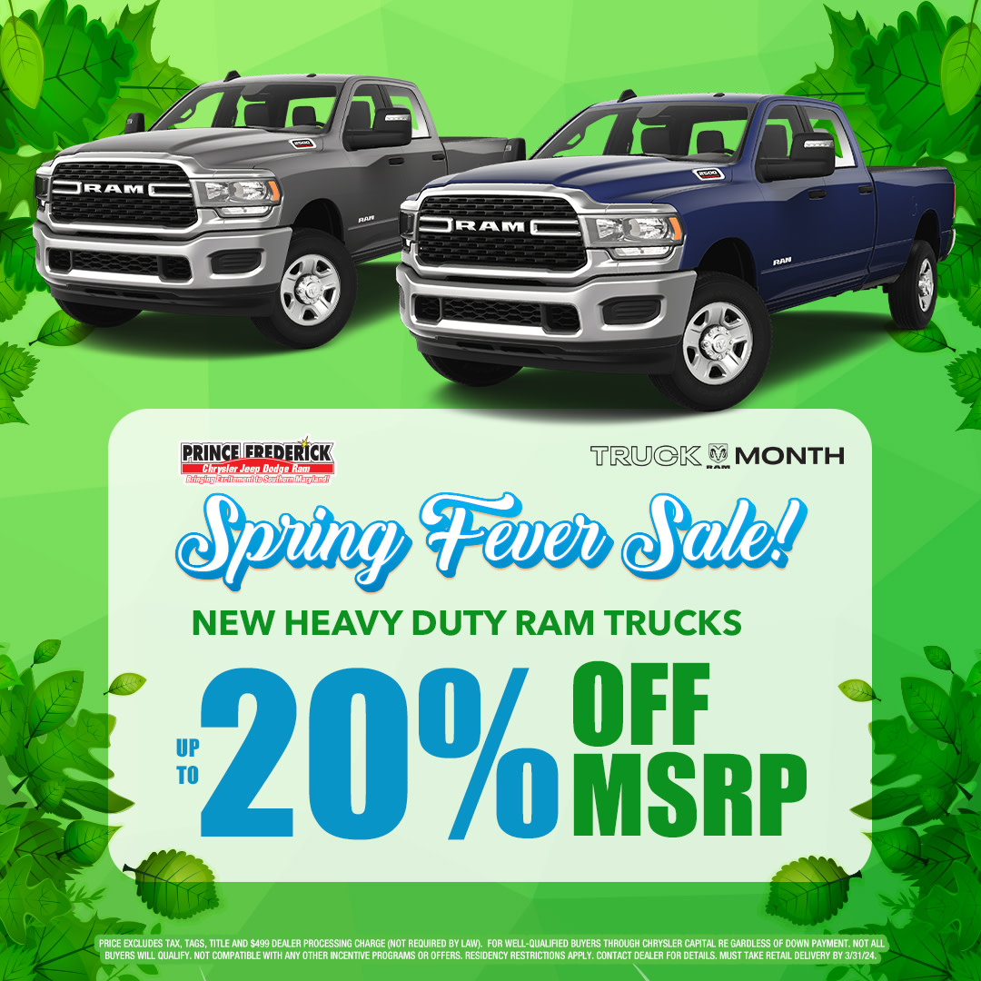 PrinceFredCJD's tweet photo. Spring fever? Come cool off on our lot! 😎 Plenty of great deals this month for RAM Truck Month! 💥

#TruckMonth #SpringFeverSale #PrinceFrederickCJDR https://t.co/NziOXSdO2N