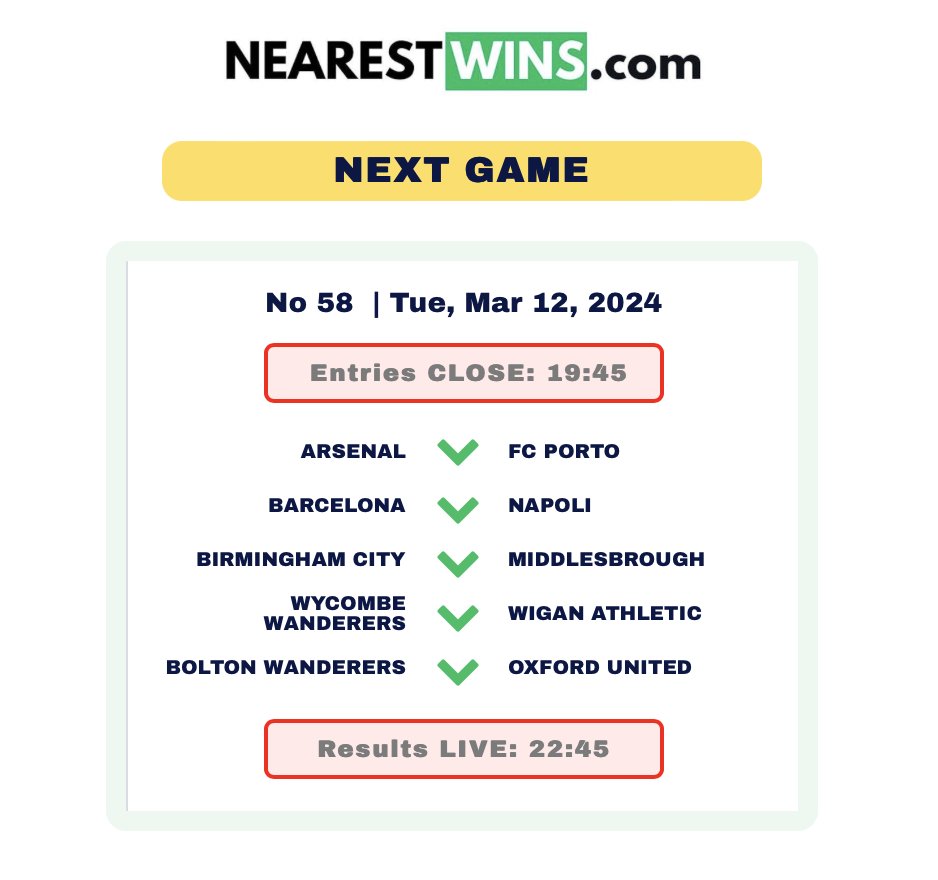 nearest_wins's tweet photo. Today's game #footballfans ! #soccerlife #footballgame #ArsenalFC #FCPorto  #barcelonafc #Napoli  #BirminghamCityFC #Middlesbroughfc #wycombewanderers #wiganathletic #boltonwanderers #oxfordunited #nearestwins PLAY NOW! Link in bio. https://t.co/bzLLY6RplR