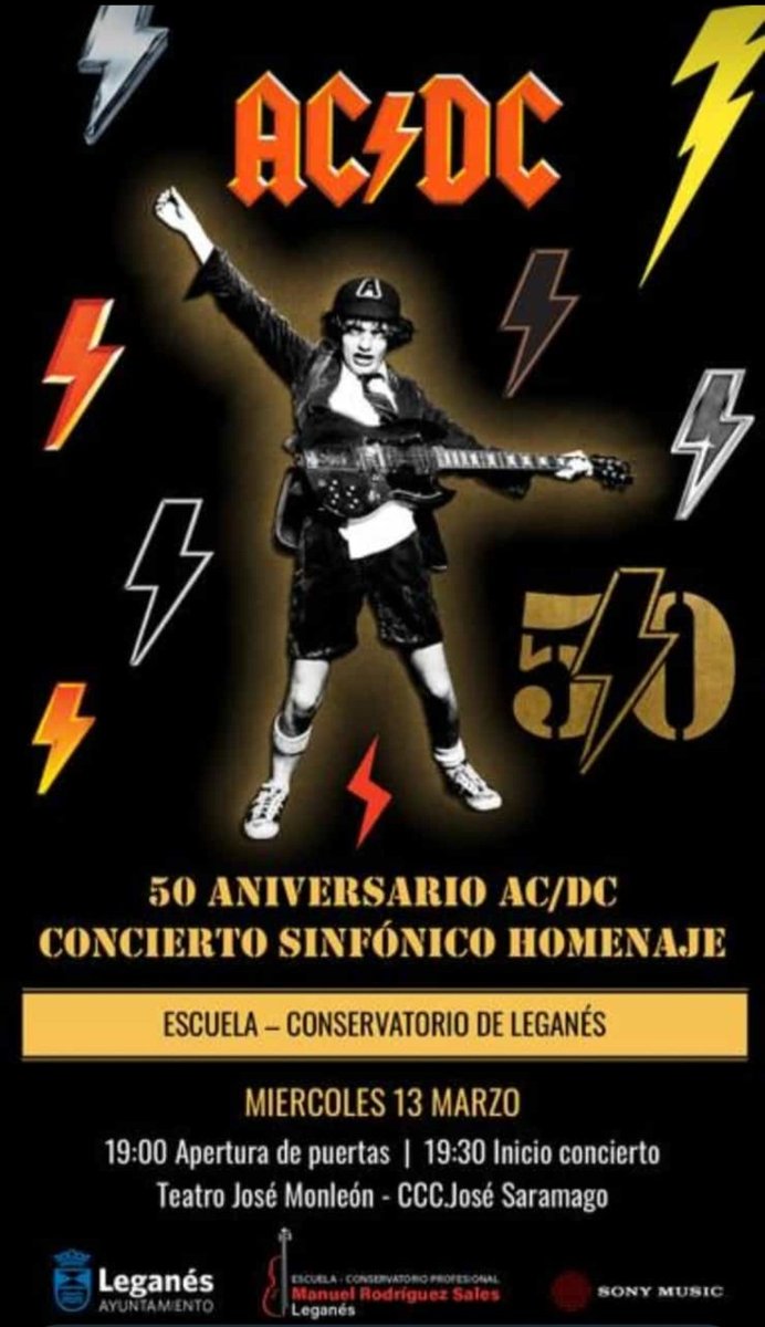 AmpaEM_MRS's tweet photo. Mañana en el Teatro José Monleón, se hará un homenaje a AC/DC donde la Banda Sinfónica de la Escuela-Conservatorio Manuel Rodríguez Sales #Leganés interpretará 10 de sus temas más míticos. 

¡Será un ESPECTÁCULO digno de ver!🥰🥰🥰🥰👏👏👏👏

#Musica 
#ACDC 
#Cultura https://t.co/60RuYQYJKi