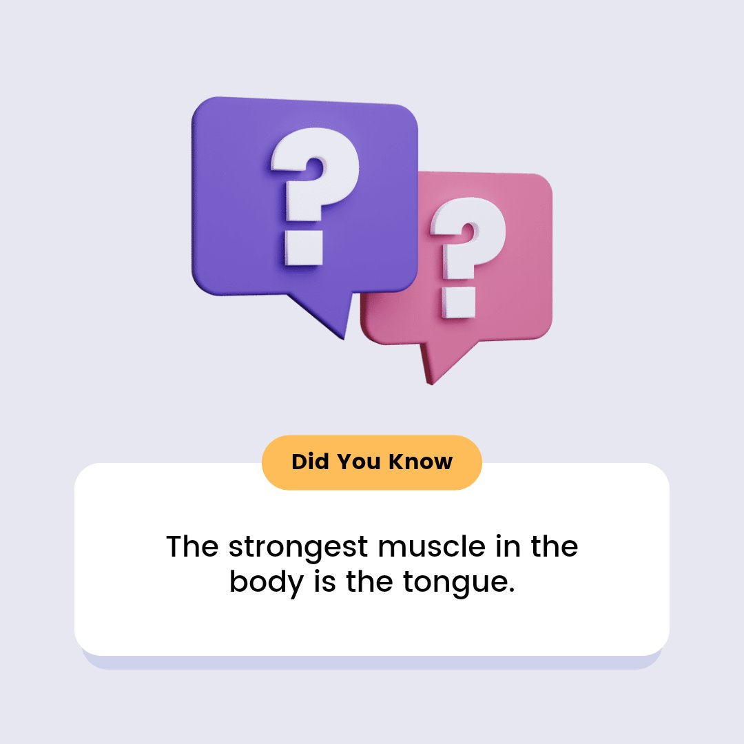 Did You know
The strongest muscle in the
body is the tongue.

.
.
.
.
.
.
.
#viralpost #tounge #instagramindia #informativpost #viral #knowledge #explorepage #bestpost #factspost #trending #trendingpost #instagrampost #youtubepost #facebookpost