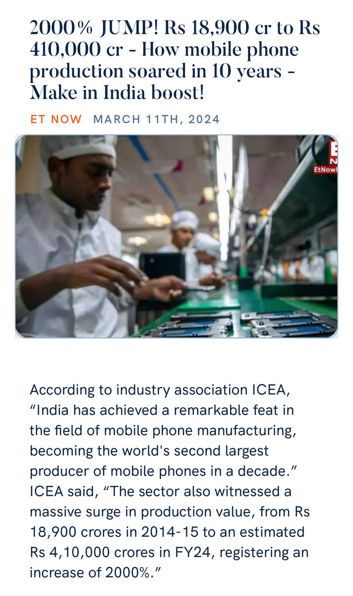 2000% JUMP! Rs 18,900 cr to Rs 410,000 cr - How mobile phone production soared in 10 years - Make in India boost!
etnownews.com/economy/2000-j… via NaMo App