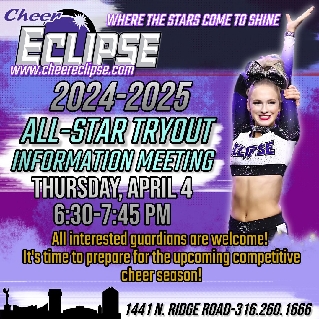 CheerEclipse's tweet photo. 💜 Mark your calendars! #cheerleading #youthsports #wichita https://t.co/7xmg55BzaS