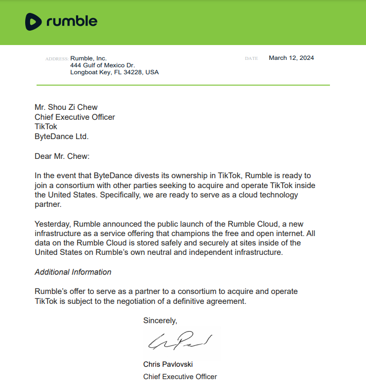 rumblevideo's tweet image. An offer for TikTok from our CEO @chrispavlovski