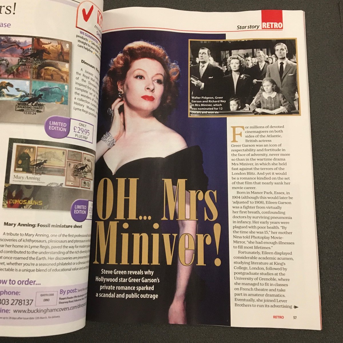 Out Thursday: #YoursRetro 72, featuring my profile of #GreerGarson. Other topics this issue include #DorisDay, #AdamFaith, #TheKinks, #HalRoach, #Ghostbusters, #CliffRichard, #RubyMurray, #GeorgeSanders, #SimonDee, #HarperGoff, #HarveBennett, #PoliceWoman and #Sindy dolls.