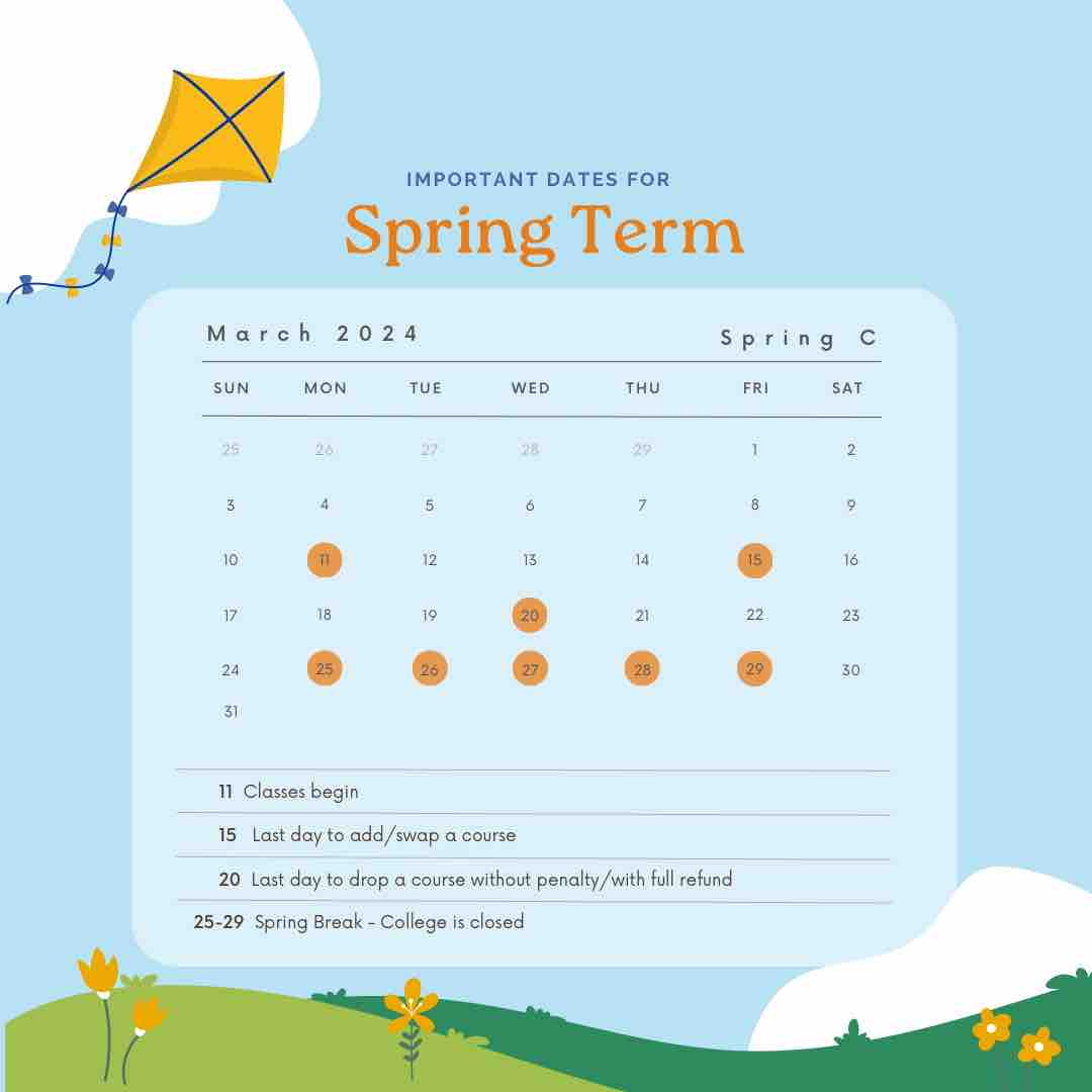 Spring C classes are in full swing as of yesterday! March is bustling with important school dates to remember, so here are some dates to keep in mind 😊 (Swipe to see Spring B and C calendars)