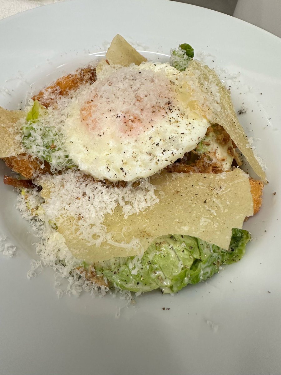 Check out our Crispy chicken and Bacon Caesar Salad with Crispy Onions, Fried Egg and Music Bread - only £9.95!