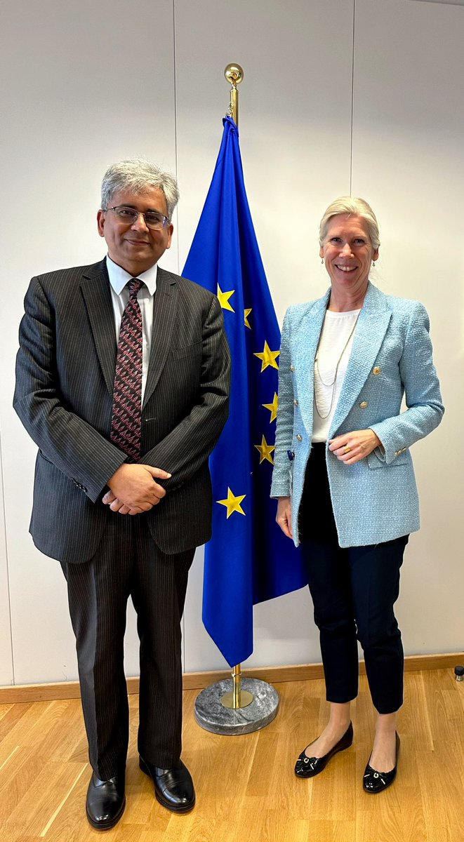 Ambassador-designate @AmbSaurabhKumar met HE Ms. Pernilla Sjölin, Chief of Protocol of @EU_Commission today. They exchanged views on the 🇮🇳🇪🇺 strategic partnership and the significant momentum in bilateral relations in a wide array of sectors. @MEAIndia