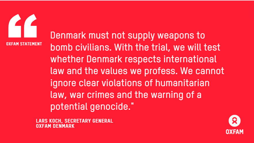 newsfromoxfam's tweet image. 🚨BREAKING: Oxfam Denmark, @amnestydk, @ActionAidDK, and the Palestinian human rights organization @alhaq_org are suing the Danish National Police and the Ministry of Foreign Affairs to stop Danish arms exports to Israel.
#Gaza 
#CeasefireNOW
