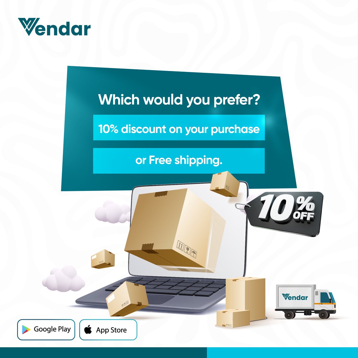 VendarConnect's tweet photo. Trivia Tuesday!
Which one would you go for?
a. A 10% discount on your purchase.
b. Free shipping
Let’s have your answers in the comments.
#triviatuesday #sellwithvendar #vendarconnect #vendar #growwithvendar #fullcommerce #fullcommercenigeria https://t.co/DX4ylLONab