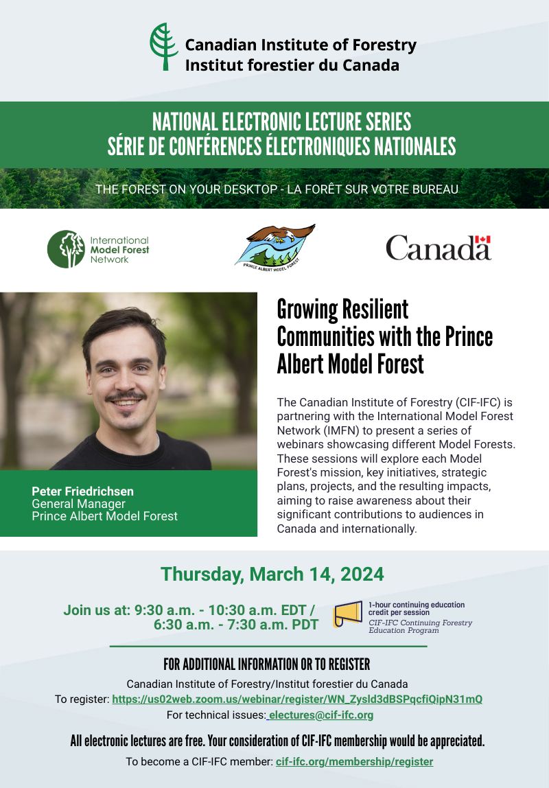 Join us tomorrow for a webinar co-hosted with @CIF_IFC and a presentation on Growing Resilient Communities with the Prince Albert Model Forest🌲🖥️🌎 Register now:bit.ly/3uXRjiq #IamModelForest @FAOForestry @GPFLRtweets @CIFOR @CATIEOficial @NRCan @IUCN @IUCN_forests