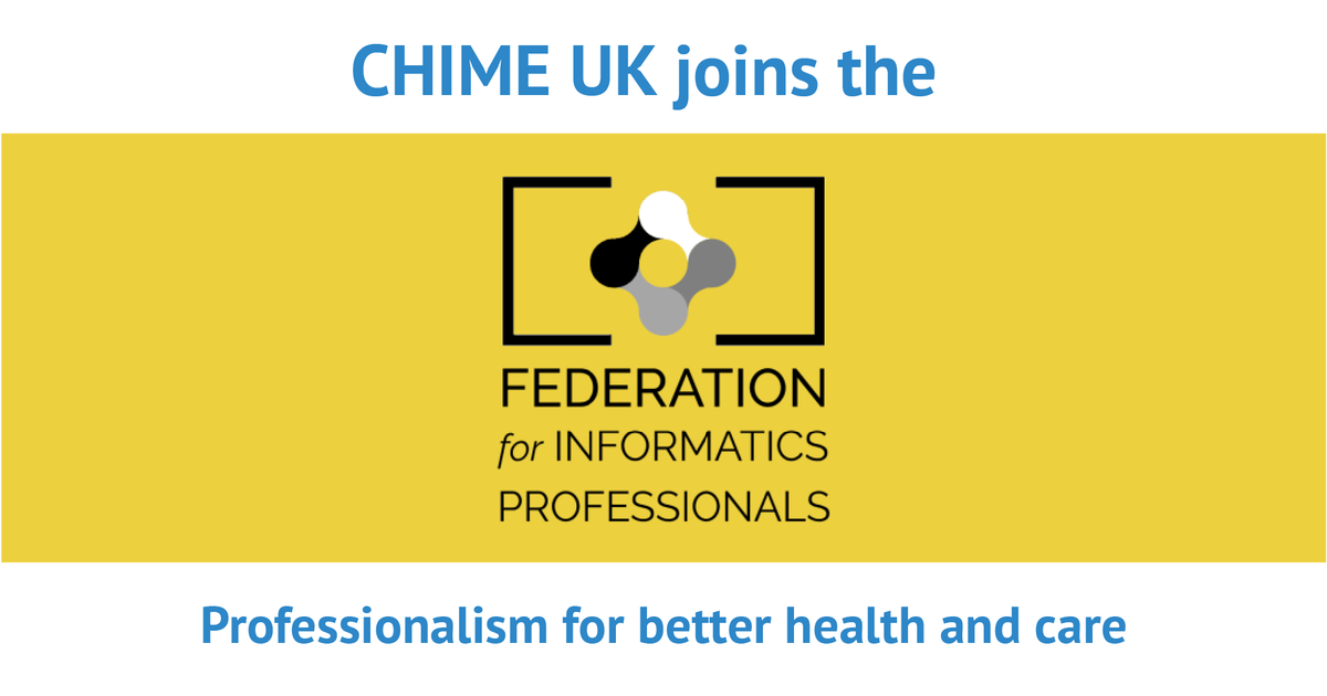 .@CIOCHIME joins five professional bodies as a member of @Fed_IP . This important move means CHIME UK members can now join the public register of informatics professionals. Applications open 1 April, see chimeinternational.org for details.