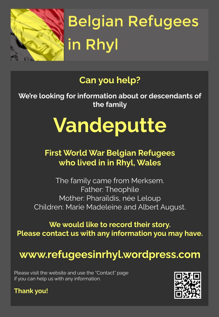 Lots of information arrived this morning from a researcher in Belgium, helping me write the story of the Family Vandeputte who were #BelgianRefugees in Rhyl. More to do, but it's all falling into place...