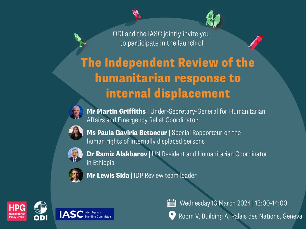 Inter-Agency Standing Committee (IASC) (@iascch) on Twitter photo 📢Launch of the Independent review of the humanitarian response to internal displacement
👉bit.ly/43gop9Q
Join us:
🗓️13 March
🕐1 - 2 p.m. GVA
📌Room V, P. des Nations
📺webtv.un.org/en/schedule/20…
Hear from <a href="/UNReliefChief/">Tom Fletcher</a> <a href="/PaulaGaviriaB/">Paula Gaviria</a> <a href="/RamizAlakbarov/">Dr. Ramiz Alakbarov</a> LewisSida <a href="/sorchaoc/">Sorcha O'Callaghan</a> 📢Launch of the Independent review of the humanitarian response to internal displacement
👉bit.ly/43gop9Q
Join us:
🗓️13 March
🕐1 - 2 p.m. GVA
📌Room V, P. des Nations
📺webtv.un.org/en/schedule/20…
Hear from <a href="/UNReliefChief/">Tom Fletcher</a> <a href="/PaulaGaviriaB/">Paula Gaviria</a> <a href="/RamizAlakbarov/">Dr. Ramiz Alakbarov</a> LewisSida <a href="/sorchaoc/">Sorcha O'Callaghan</a>