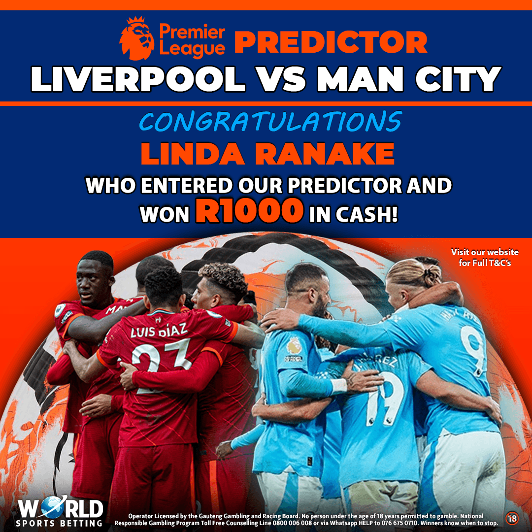 WorldSportsBet's tweet photo. #Predictor! πβ½π
And the winner is...
CONGRATS to Linda Ranake who correctly predicted the score in the #LIVERPOOL vs #MANCITY Premier League game and won R1000 in CASH!
Thank you to everyone who entered. Next Predictor coming soon!
#WinningWithWSB #BetWithTheBest #PeoplesBookie