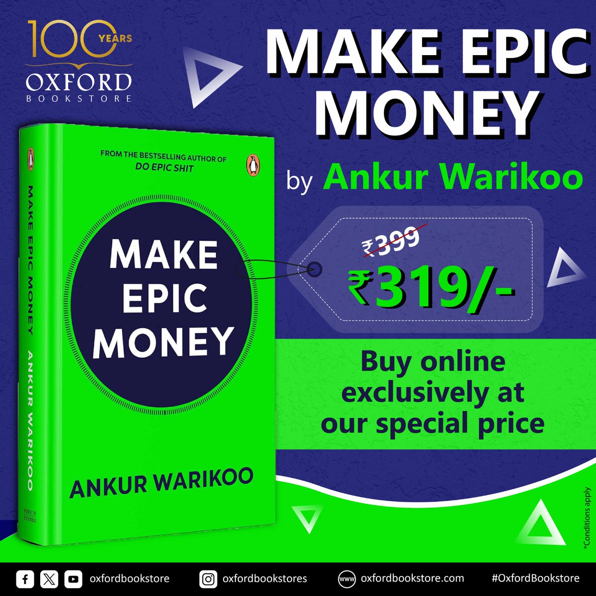 Bestselling author, entrepreneur & content creator Ankur Warikoo @warikoo is back with his third book, Make Epic Money. Buy the book exclusively at our special price (applicable only if you buy from our website) oxfordbookstore.com/product-detail… @PenguinIndia