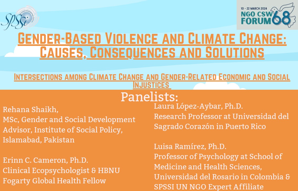 Join the SPSSI UN Committee for a free webinar: 'Intersections Among Climate Change and Gender-Related Economic and Social Injustices' Tuesday, March 19 at 10:30am ET. Click here to learn more: ow.ly/kWqM50QR931
