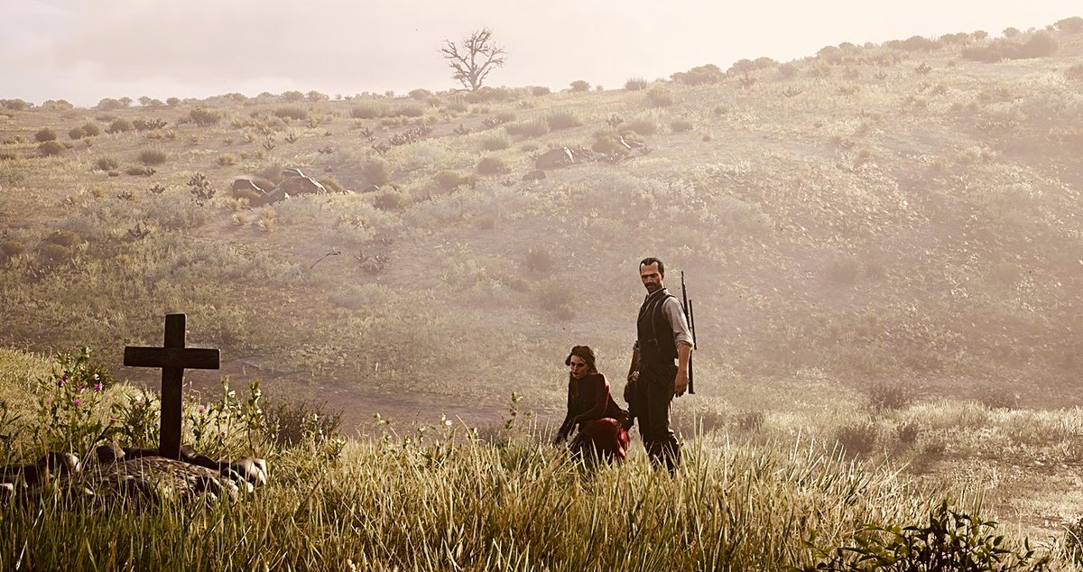 SkaldStories's tweet photo. “Do you think he suffered?”

“I believe God called him back home, sister, and he is finally at peace.”

@RockstarGames #RedDeadRedemption2 #RedDeadOnline #rdr2 #SaveRedDeadOnline #VirtualPhotography #SkaldStories #roleplay https://t.co/oG8yXUgUWB