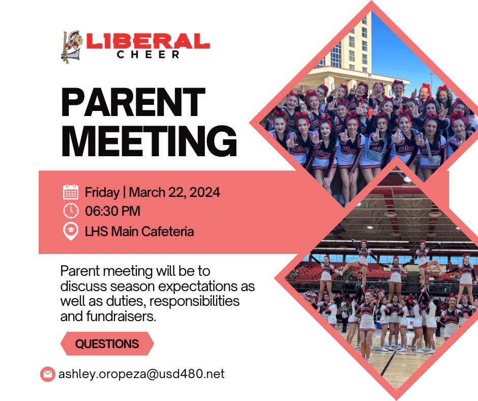 Attention 2024-2025 LHS Cheerleaders! Parent meeting has been set for March 22nd.