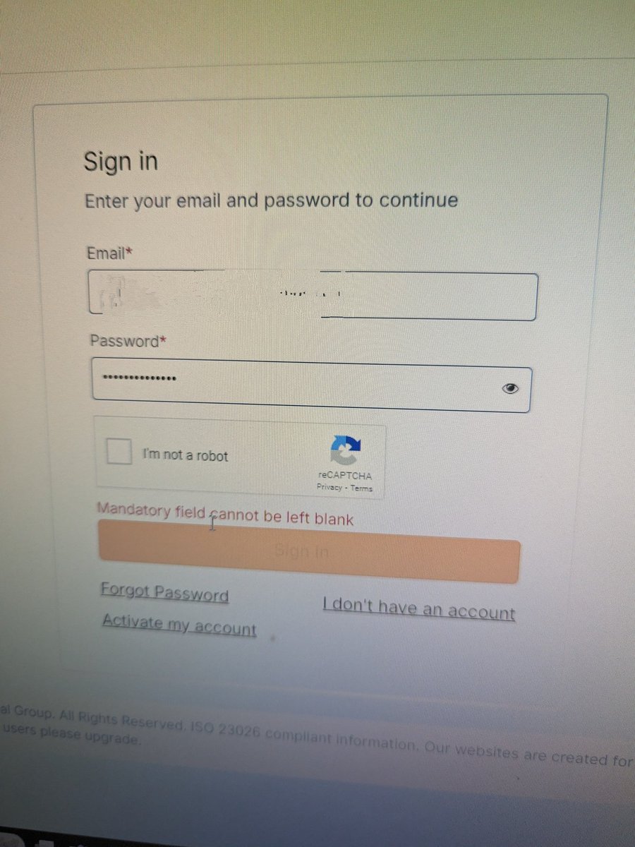 vivek2112's tweet photo. @vfsglobalcare Thanks, Has anyone reported this issue on your website? The login isn't working despite of checking the box I am not a robot. I have removed the email id for data protection in the screenshot. https://t.co/UAOsLwyJjT