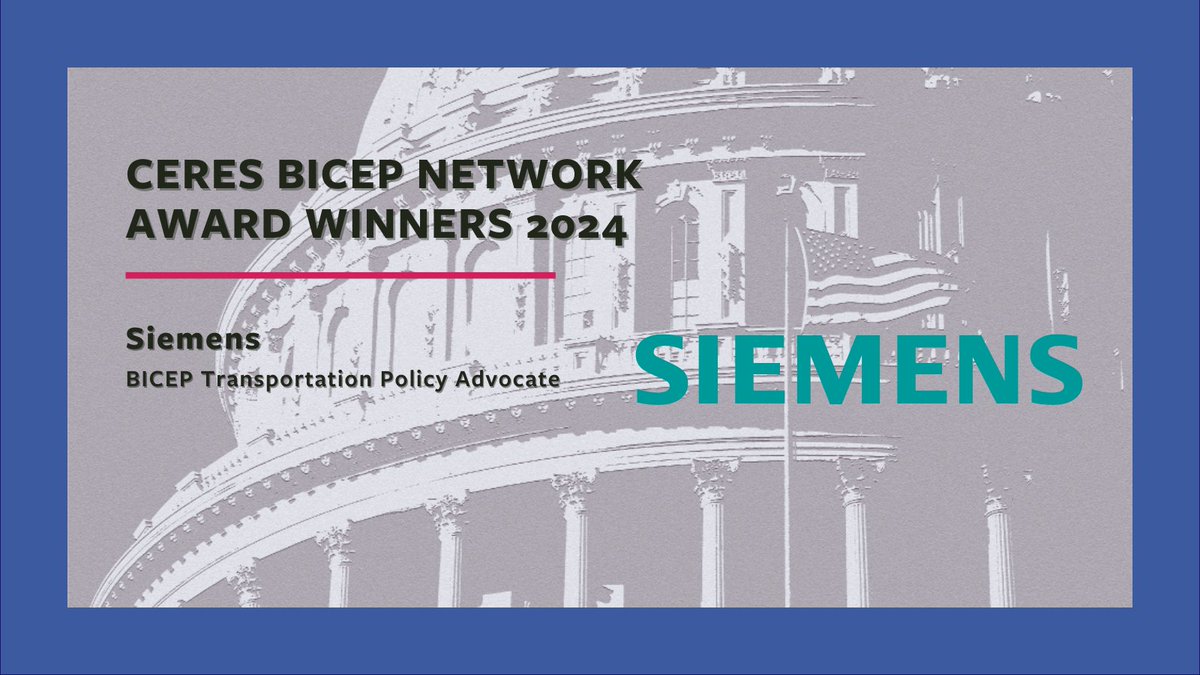 (7/12) Congratulations to @SiemensUSA on earning the Transportation Policy Advocate award. Thanks for your advocacy in support of zero-emission vehicle and infrastructure policy.