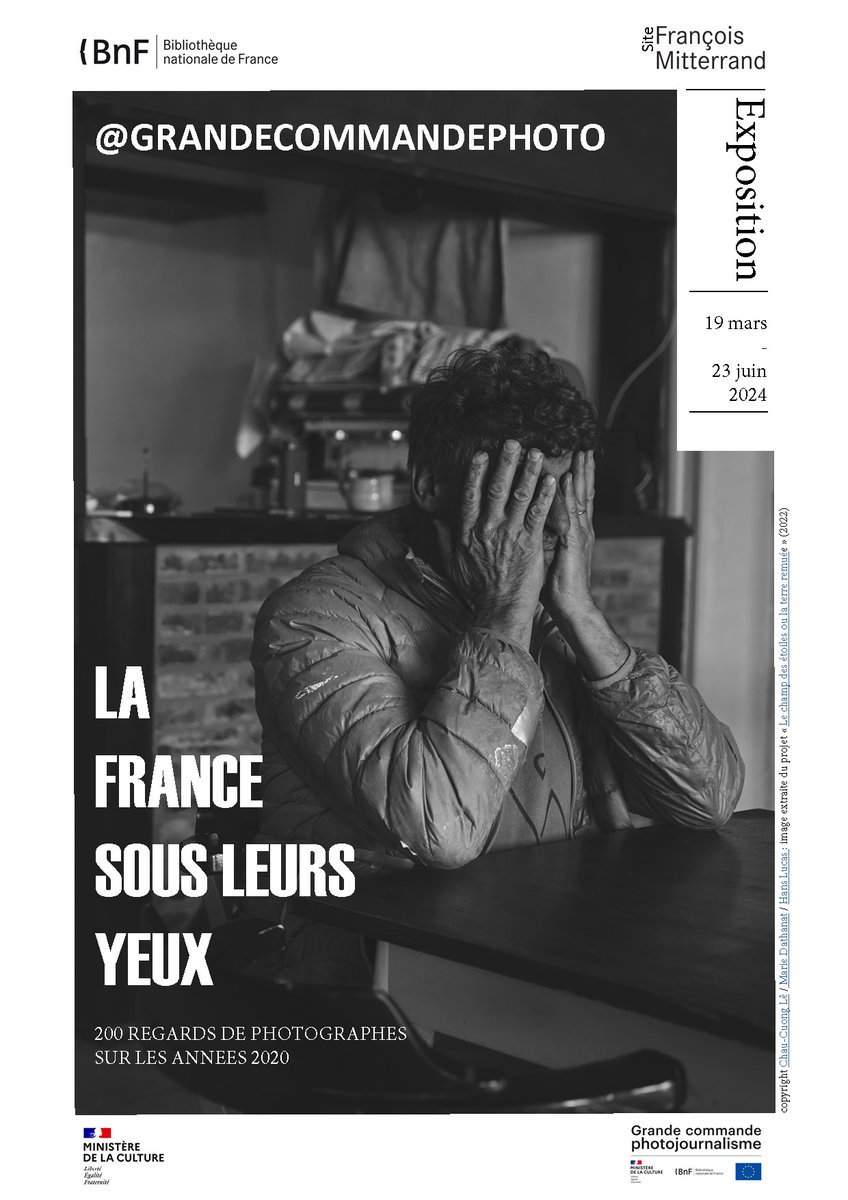 Vernissage ce mardi 19 mars : La <a href="/laBnF/">La Bibliothèque nationale de France</a>  consacre une grande exposition aux travaux des 200 photographes, missionnés par le <a href="/MinistereCC/">Ministère de la Culture 🇫🇷</a>  en 2021 pour établir un panorama de la France au sortir de la crise sanitaire liée à la pandémie de COVID.