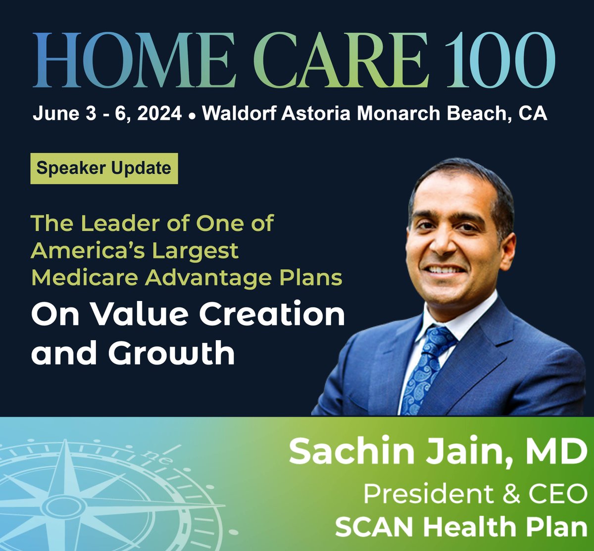 Sachin Jain will be a featured speaker at our June gathering! He'll share where he sees new growth opportunities for care delivery in the home, particularly underexplored care gaps and avenues for risk-based models. #homecare100 
Learn More: homecare100.com/summer
