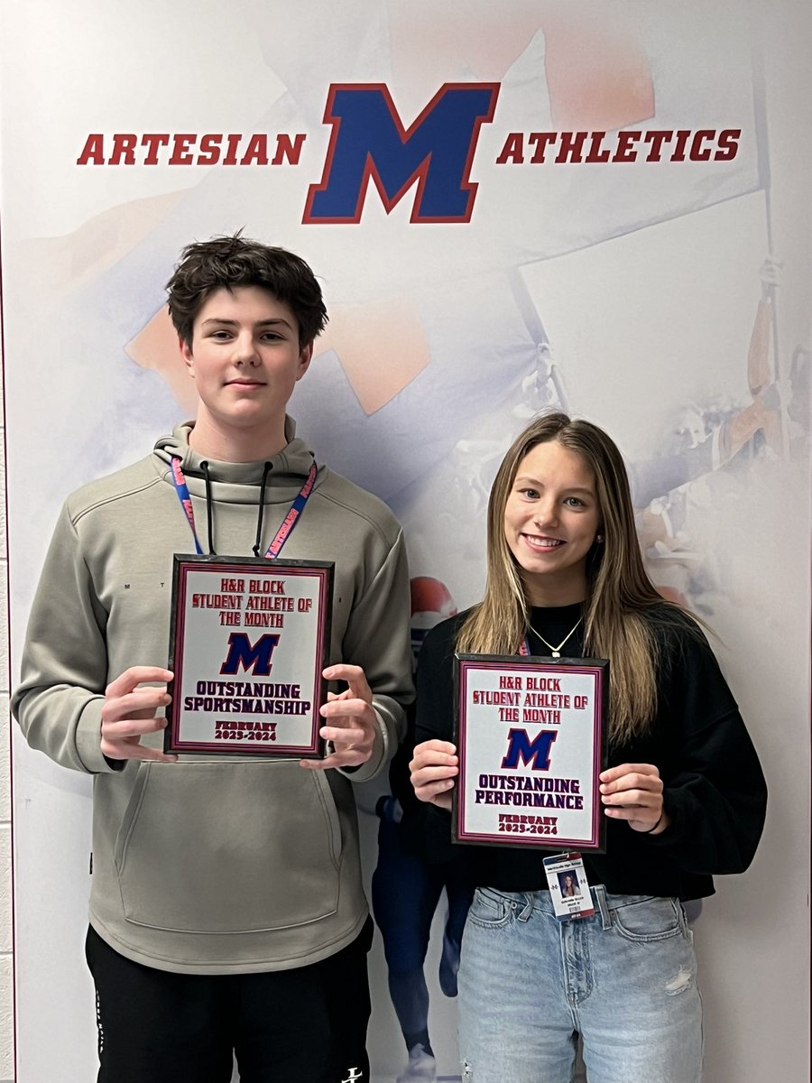 ArtesianNation's tweet photo. H&amp;R Block Student-Athletes of the Month for February, Alex Stout for Sportsmanship and Gabby Grubb for Performance. @BellCatMHS @MSDMartinsville @AwesoArties https://t.co/zBZ36LDgpg
