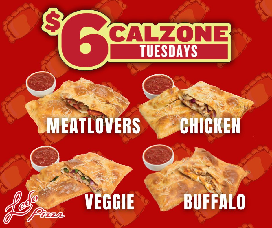 GIVEAWAY ALERT‼️ 🚨 In honor of $6 Calzone Tuesdays we are giving away a $100 Ledo Pizza GIFT CARD! TO ENTER: 1️⃣Retweet this post and follow @LedoPizza 2️⃣ Comment your favorite calzone or which one you'd like to try 😋 and tag a friend! Winner will be picked at 10PM tonight!