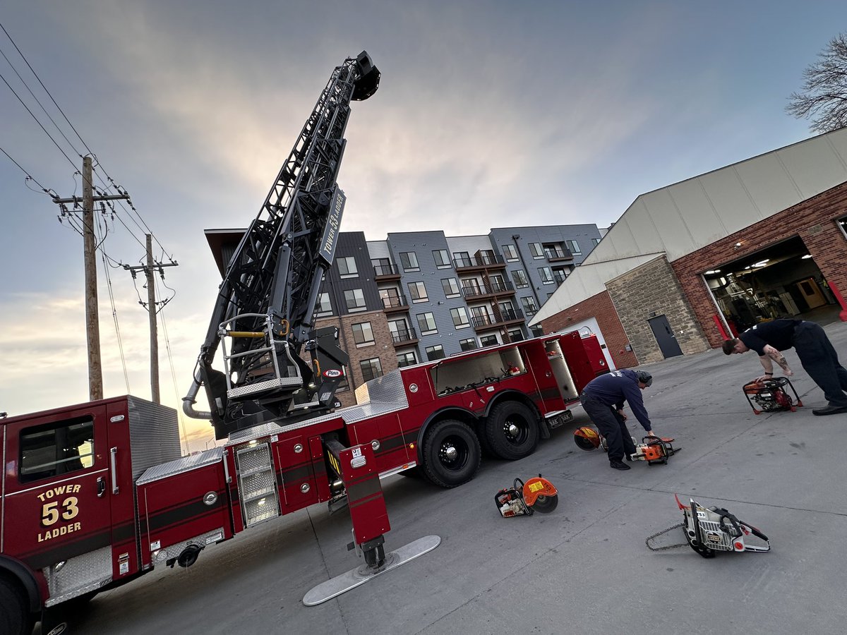 OFDFFGentry's tweet photo. Everyone asks me what we do at work when we aren’t on calls. This may be the most important part of our morning routine… checking your equipment and making sure everything is ready to go. Starting saws, checking the med box,checking the jaws and testing the ladder. Best job ever https://t.co/kyXmsJz7IB